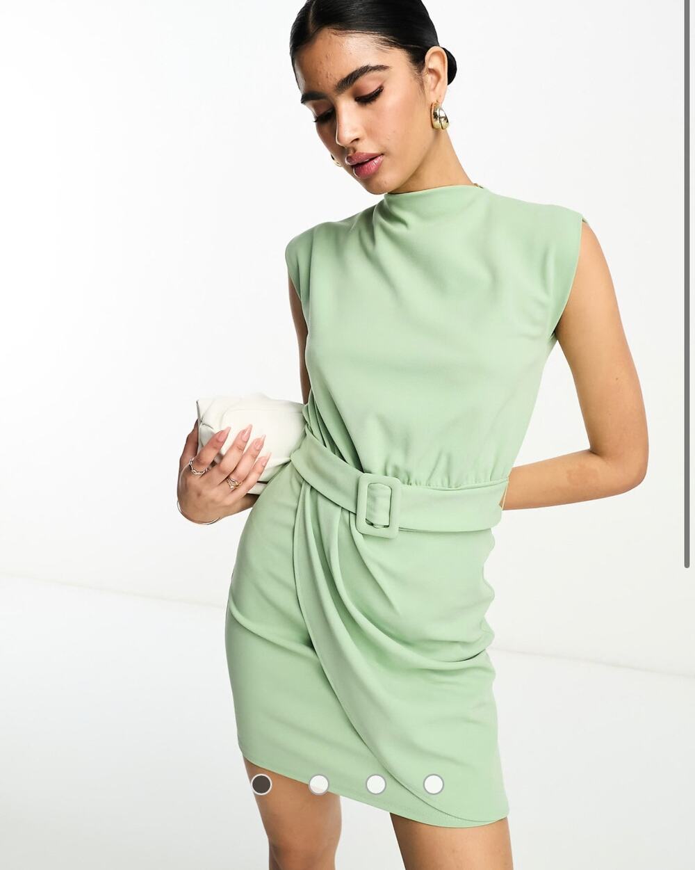 ASOS Belted 60's Classy Preppy Femme Sage Green Soft Girl Mini Dress 10 Classy